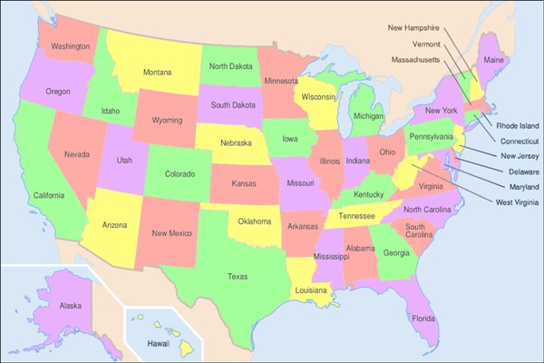 Mapa de Estados Unidos con sus estados
